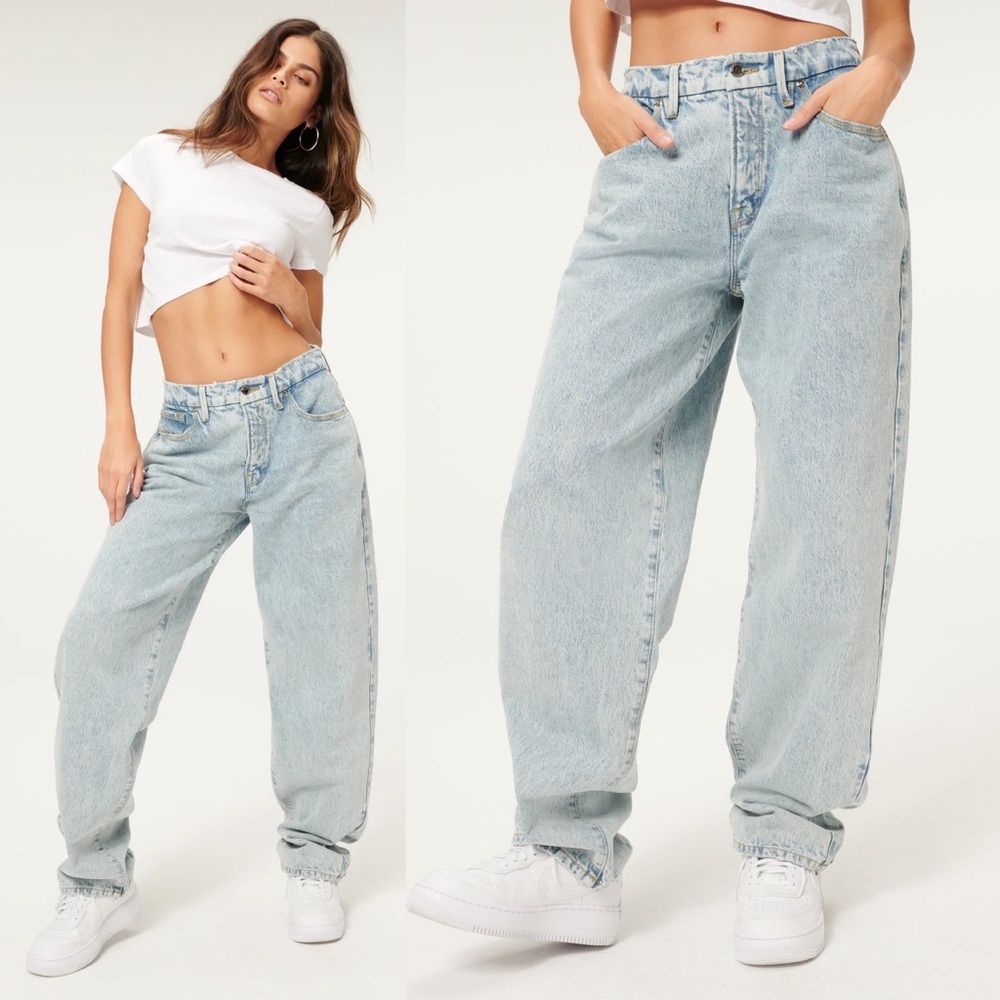 GOOD AMERICAN Good 90s Loose Fit Jeans Light Wash High Rise Rigid Size 28 NEW